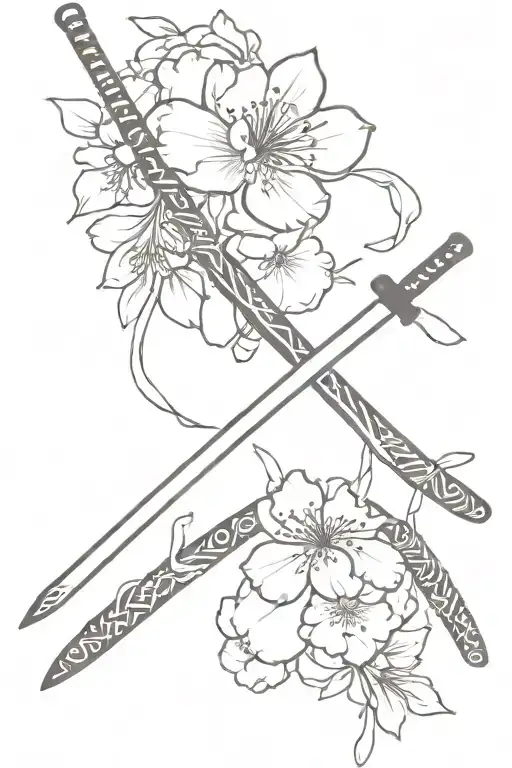 Katana Et Sakura Flowers Intertwined