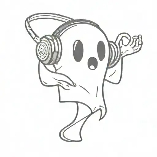Cartoon Ghost Listing To Music With Headphones