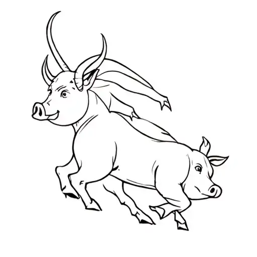 Little Devil Riding Running Pig