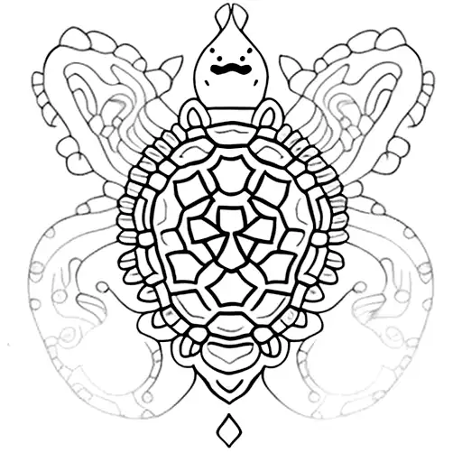 A Minimalist Turtle Tattoo With Its Shell Composed Of Intricate Mandala Patterns