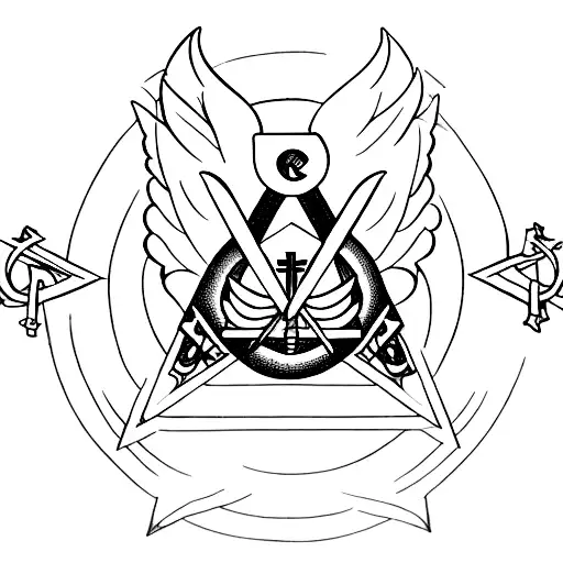 Masonic Symbol With A Catholic Cross And An Angel With Big Wings And Male Body