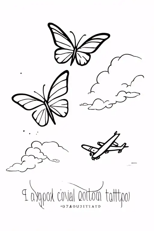 Butterfly And Airplane Flying Together