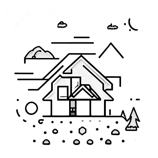 Very Simple Two Story House With A Small Hill In The Background And The Big Dipper Is Above Them
