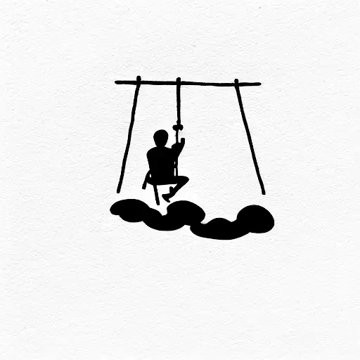 Man Sitting On A Swing From A Cloud