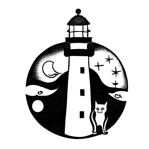 Lighthouse With Two Cats Sircling It