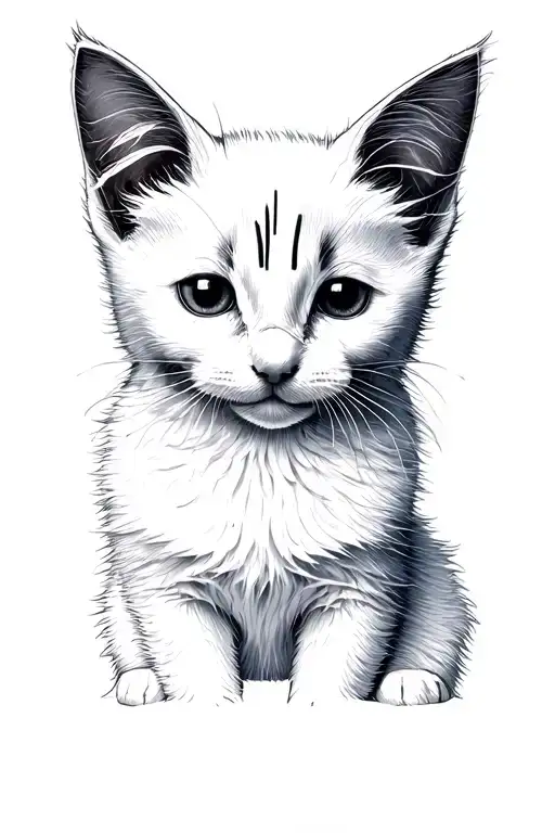 White Kitten Slender And Fluffy With Darker Face And Two Small Vertical Dark Marks Over Both Eyes