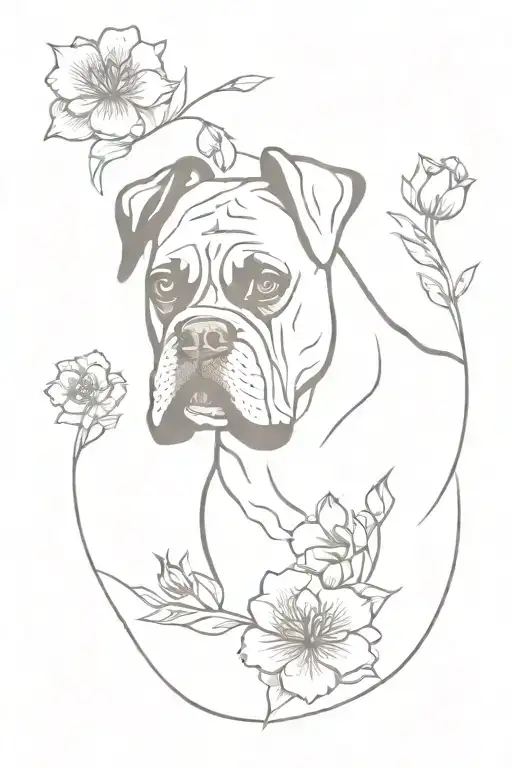 Boxer Dog With Flowers