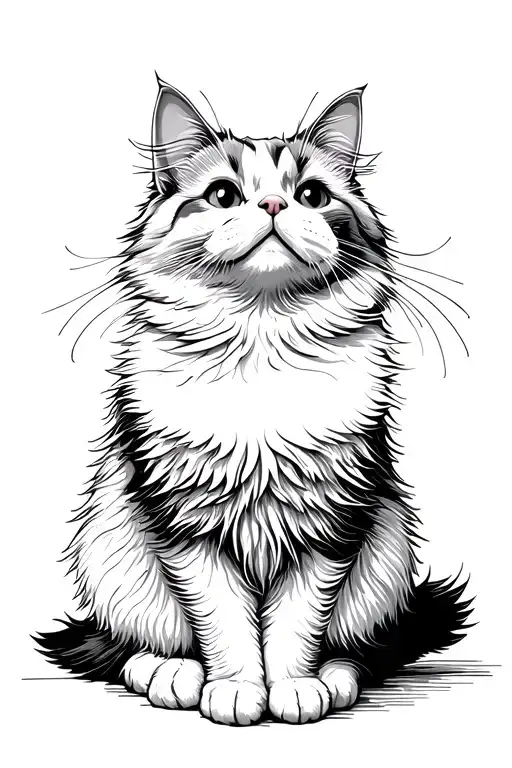 White Fluffy Cat Sitting And Looking Up