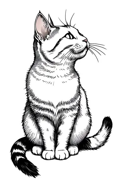 White Cat Sitting And Looking Up