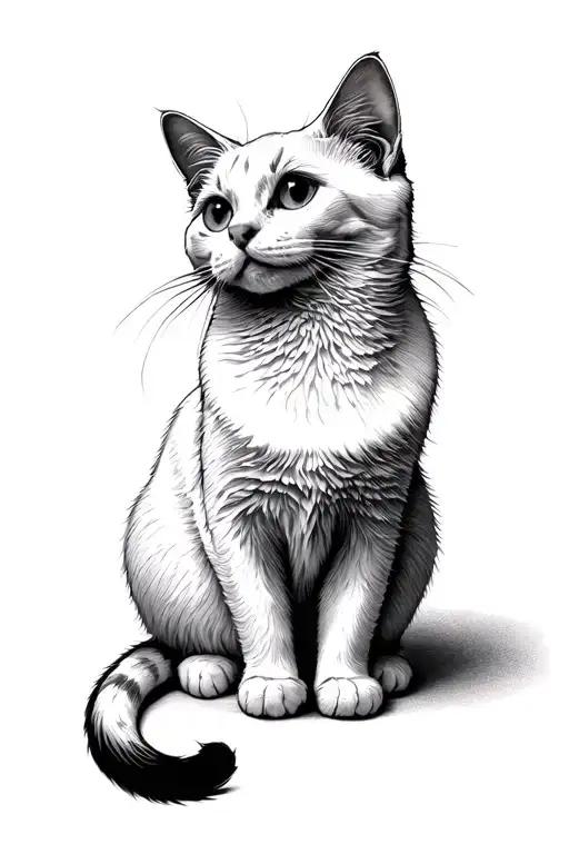 White Cat Sitting And Looking Up