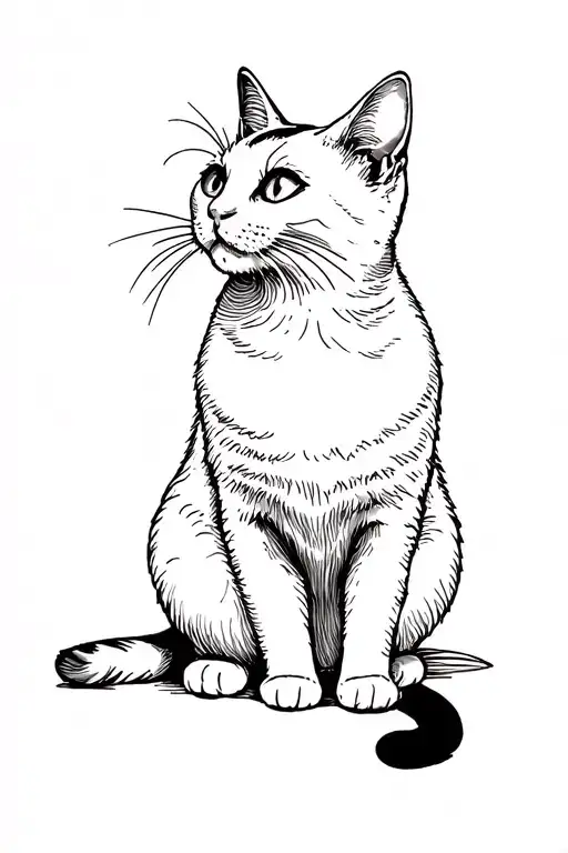 White Cat Sitting And Looking Up