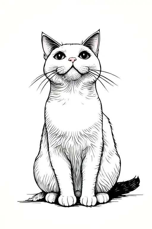 White Cat Sitting And Looking Up