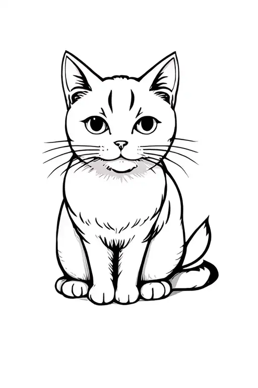 Cute White Cat Sitting And Looking Straight Ahead