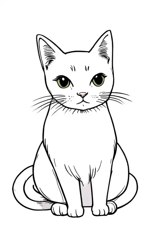 Cute White Cat Sitting And Looking Straight Ahead