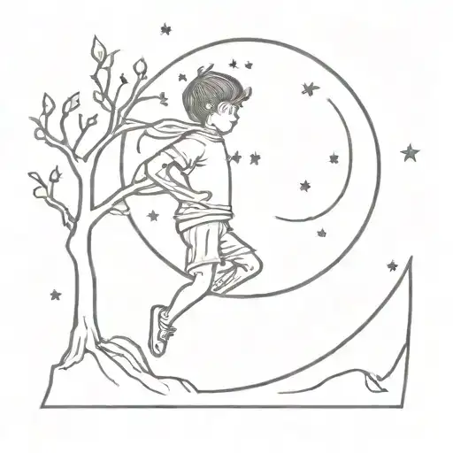 Boy On Moon With Lamp Tree