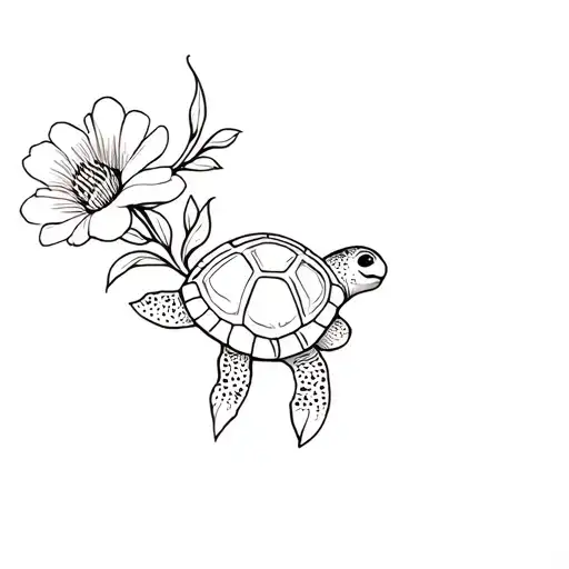 Turtle With Flower Blooming