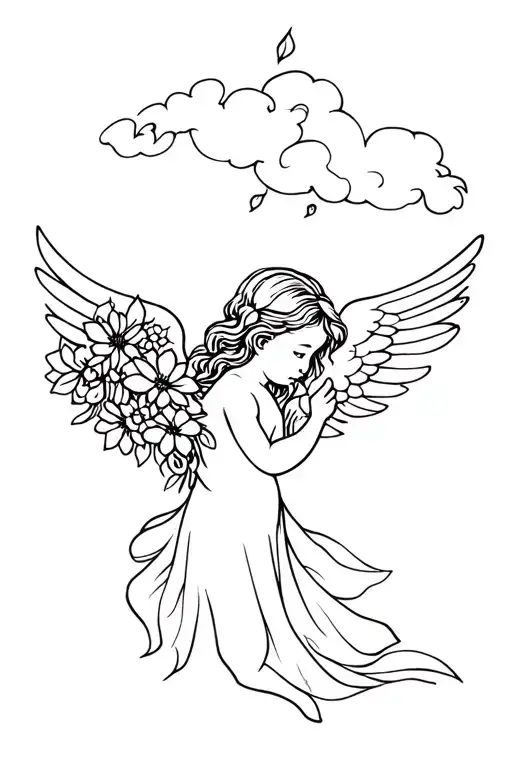 Baby Angel W Flowers Intertwined