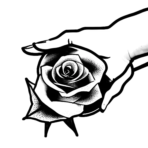 Hand Holding A Rose Wrapped In Thorns And Blood