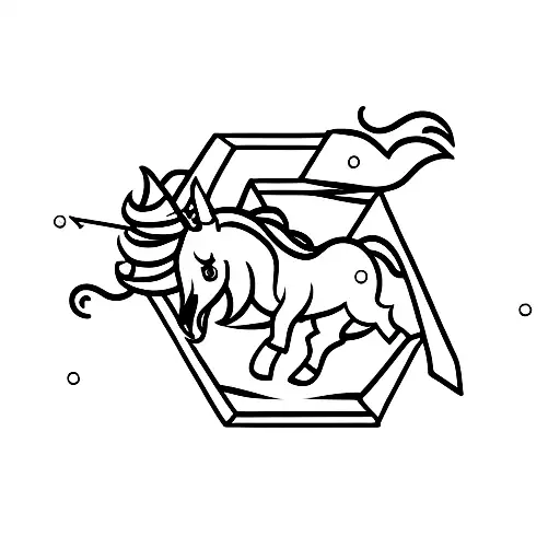 A Minimalist Tattoo Of A Unicorn Chasing A Dog With A Book Flying In The Background