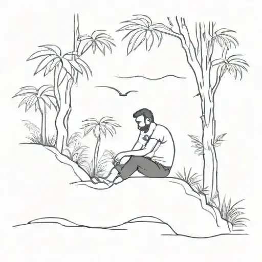 Sad Guy Sitting In Darkness In The Jungle Scene