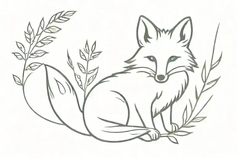 Fox Sitting Among Herb Leaves