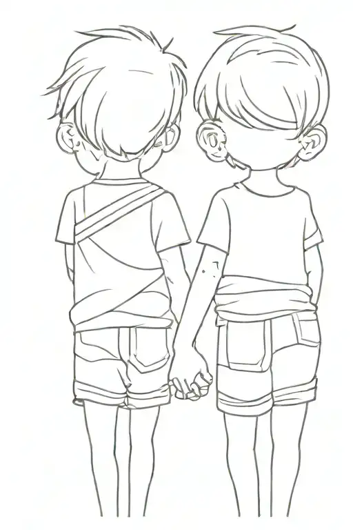 A Little Brother With Short Hair And A Big Sister Holding Hands From Behind