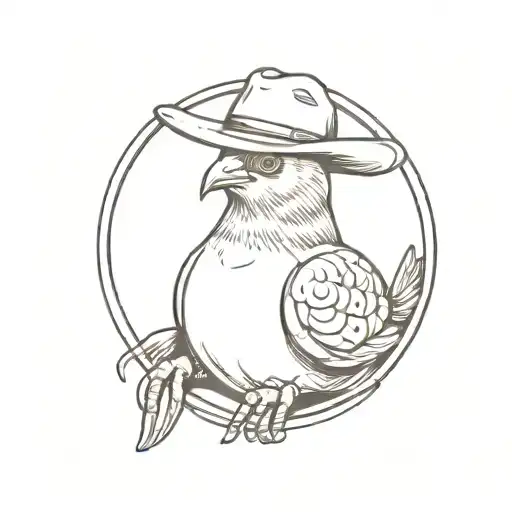 Fat Pigeon Squeezed In A Swimming Ring Wearing A Small Cowboy Hat On Top Of His Head