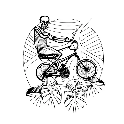Skull With Palm Trees And Cyclist