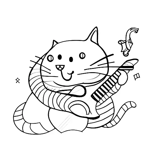 A Minimalist Tattoo Of A Cat With A Guitar