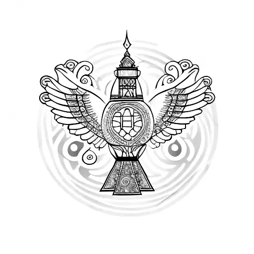 Intricate Mandala Design Incorporating A Dove And A Lighthouse