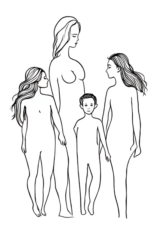 Mother With 2 Daughters And 1 Son