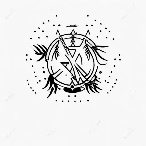 A Minimalist Tattoo Of A Stoic Symbol Surrounded By Serene Nature Elements