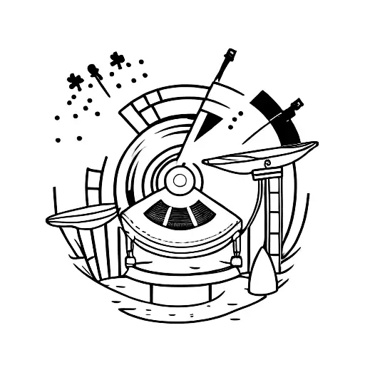 A Tattoo Of A Dj Booth On A Beach At Sunset