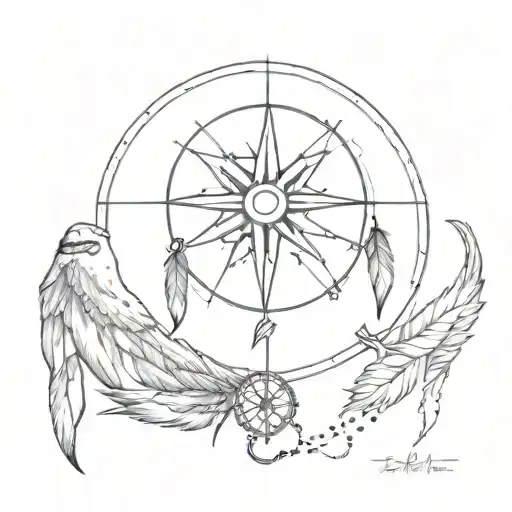Compass With Wings And A Dream Catcher