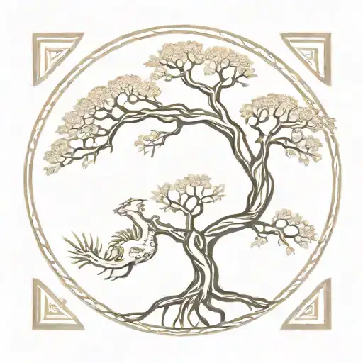 Tree Of Life With Dragon Surrounded