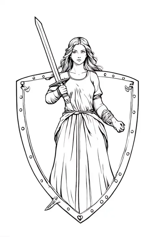 Woman Holding Sword And Shield