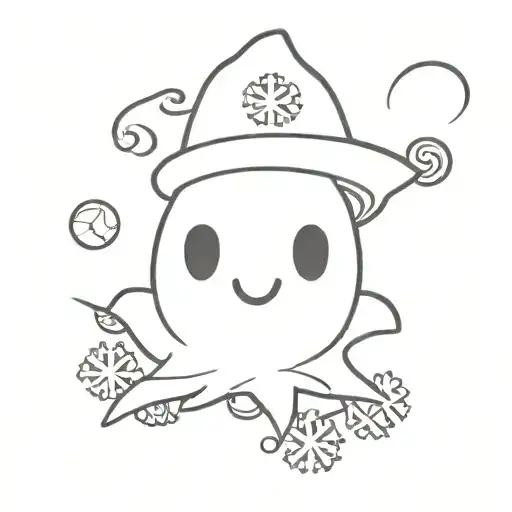 Line Drawing Of A Cute Ghost Holding Up A Paper Snowflake