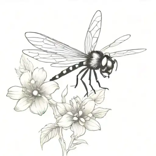 A Minimalist Design Of A Bee And A Dragonfly Flying Together In A Nature-inspired Scene