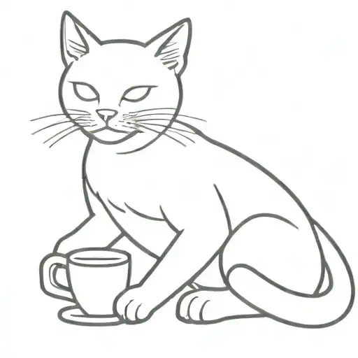 Black Cat With Smal White Chest Piece Drinking Bubletea Cartoon Style
