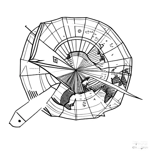 A Minimalist Tattoo Of A Paper Airplane Flying Over A World Map