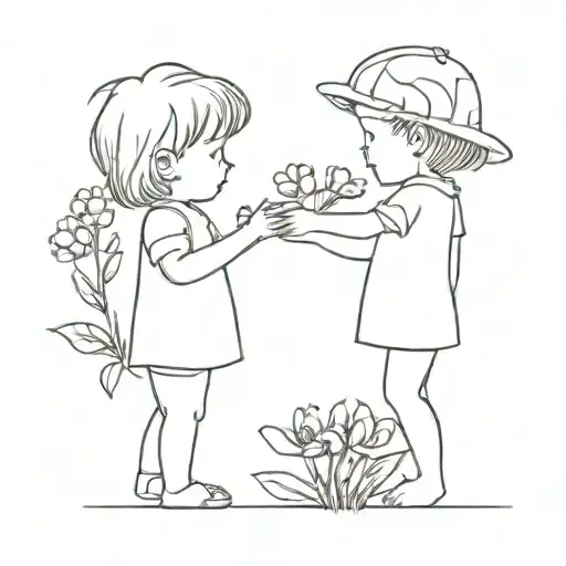 Two Children Picking Flowers Blooming