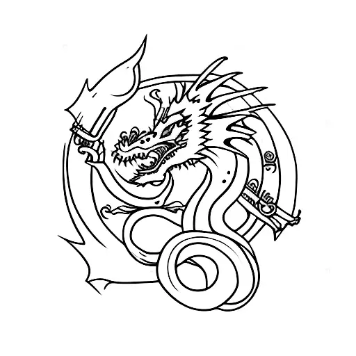 Dragon With Flowers And Sword