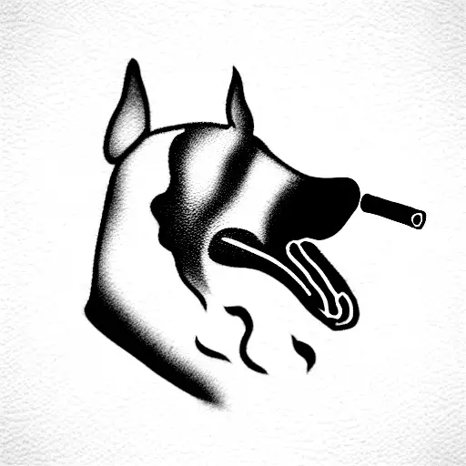 The Black Silhouette Of The Head Of A Dog Smoking From A Pipe In Its Mouth