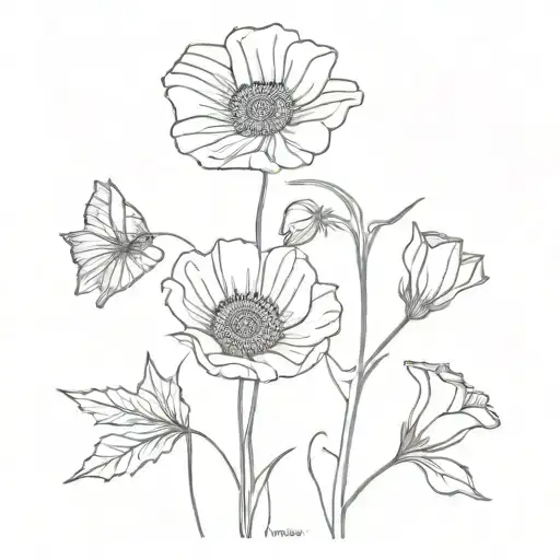 Wild Flowers Poppies Sunflower Blooming