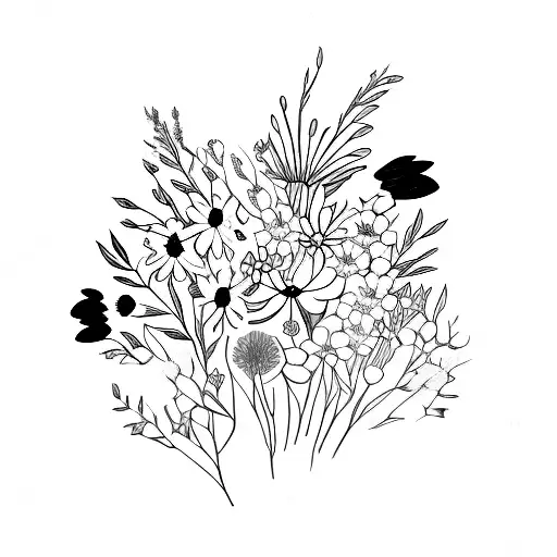 A Delicate Bouquet Of Wildflowers With Hidden Animal Silhouettes
