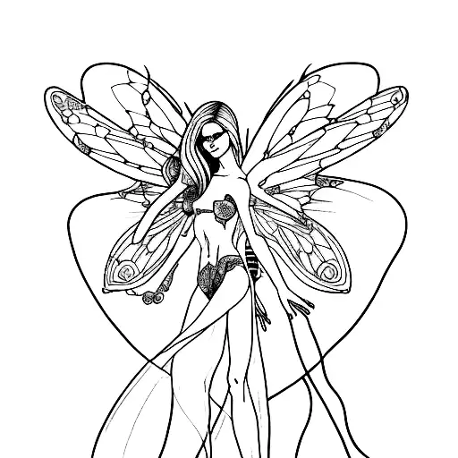 Feminie Fairy Line Drawing