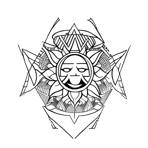 A Minimalist Tattoo Of A Tribal Sun With A Geometric Pattern
