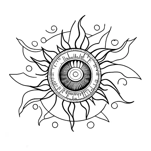 A Minimalist Tattoo Of A Sun With Olive Oil Branches