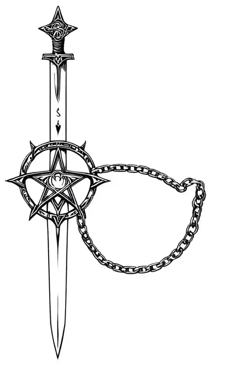 Slim Sword With Isotoxal Star Chain Wrapped Round The Sword