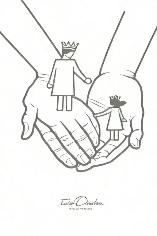 Father & Daughter Holding Hands With Father Carrying A Shield & Daughter Wearing A Crown